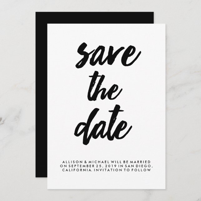 Trendy Typography Black and White Save the Date Invitation (Front/Back)