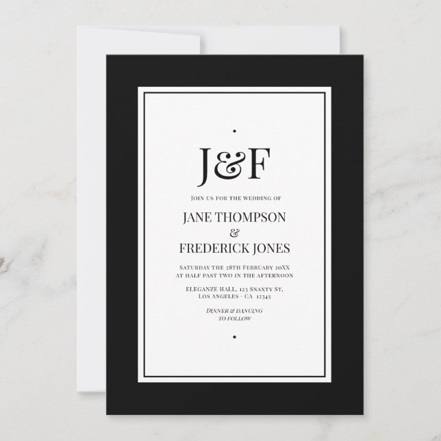 Trendy Typography Black and White Wedding Invitation (Front)
