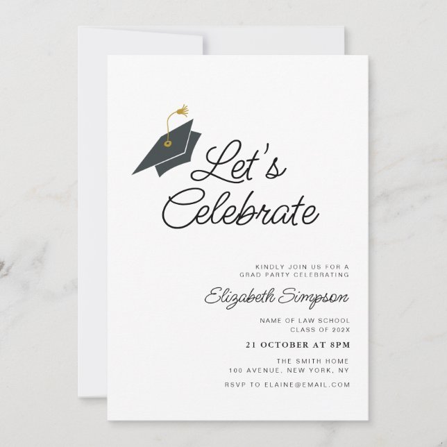 trendy typography black & white graduation party  invitation (Front)