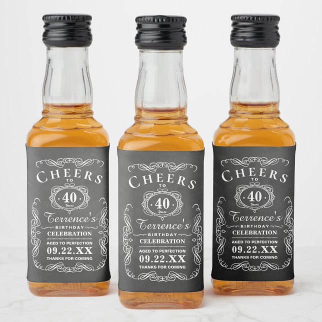 Trendy Typography Chalkboard Birthday Party Liquor Bottle Label (Bottles)