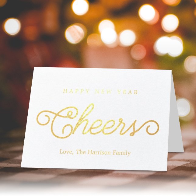 Trendy Typography Cheers Happy New Year Real Foil Card (Creator Uploaded)