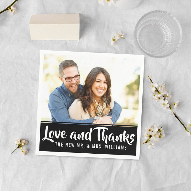 Trendy Typography | Custom Photo Wedding Thank You Napkin (Creator Uploaded)