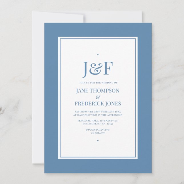 Trendy Typography Dusty Blue Wedding Invitation (Front)