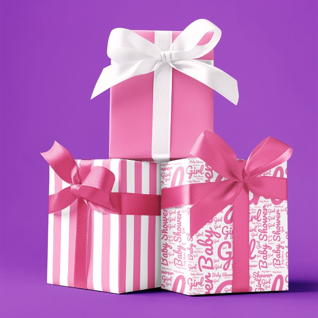 Trendy Typography Girl Script Baby Shower  Wrapping Paper Sheet (Creator Uploaded)