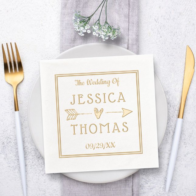 Trendy Typography Love Heart & Arrow Wedding Foil Napkins (Creator Uploaded)