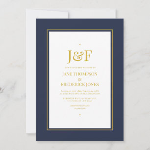 Trendy Typography Navy and Gold Wedding Invitation