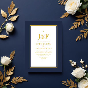 Trendy Typography Navy and Gold Wedding Invitation
