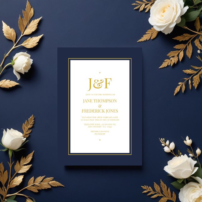 Trendy Typography Navy and Gold Wedding Invitation (Trendy Typography Navy and Gold Wedding Invitation)