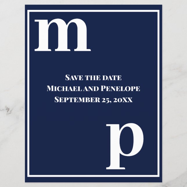 Trendy Typography Navy Blue Budget Save the Date  Flyer (Front)