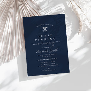 trendy typography navy blue nurse pinning ceremony invitation