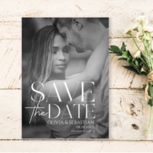 Trendy Typography Overlay Text Photo Wedding Save The Date