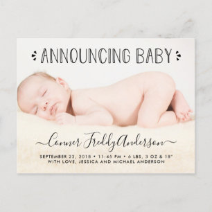 Trendy Typography Photo Birth Announcement