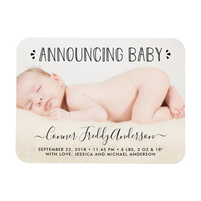 Trendy Typography Photo Birth Announcement Magnet (Horizontal)