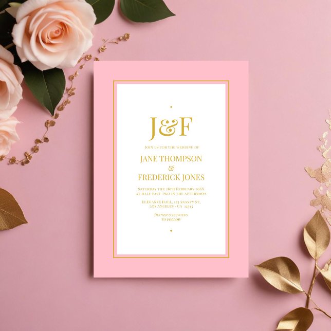 Trendy Typography Pink and Gold Wedding Invitation (Trendy Typography Pink and Gold Wedding Invitation)