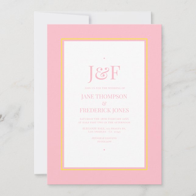Trendy Typography Pink and Yellow Wedding Invitation (Front)