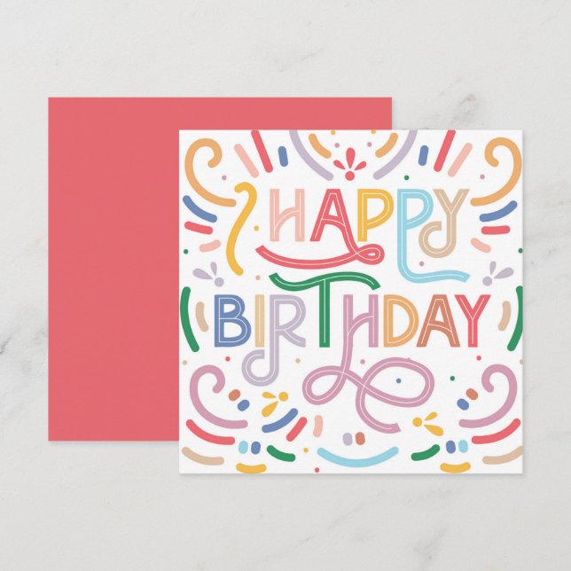 Trendy Typography Rainbow Modern Happy Birthday  Card (Front/Back)