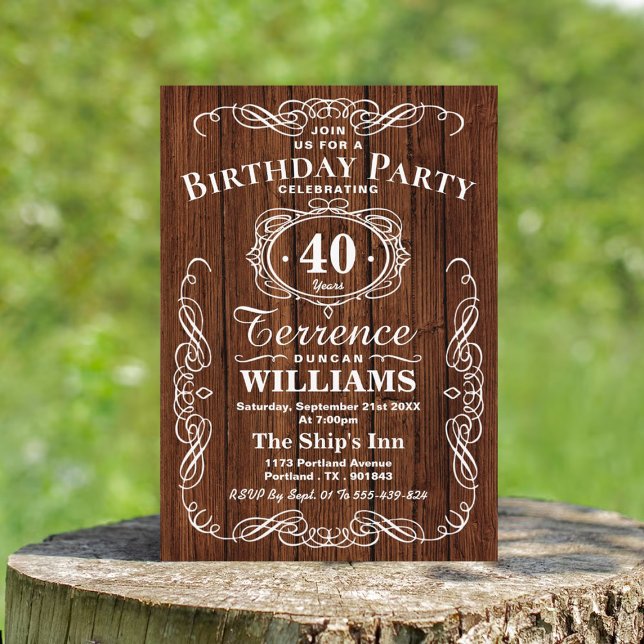 Trendy Typography Rustic Wood Birthday Party Invitation (Creator Uploaded)