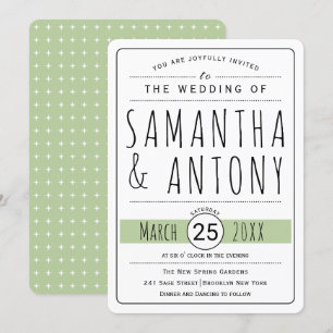 Trendy typography sage green wedding invitation