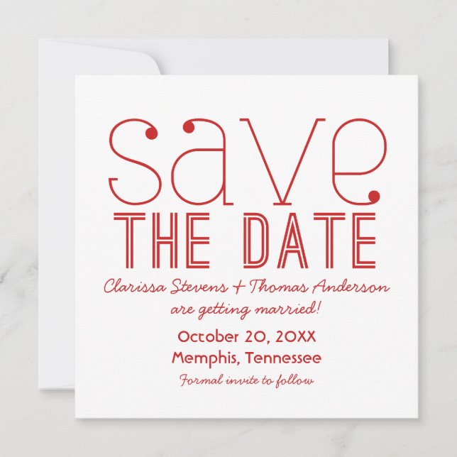 Trendy Typography Save the Date Invite, Red Invitation (Front)
