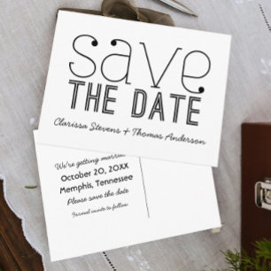 Trendy Typography Save the Date Postcard, Black Announcement Postcard