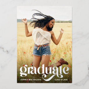 Trendy Typography Silver Foil Photo Grad Party