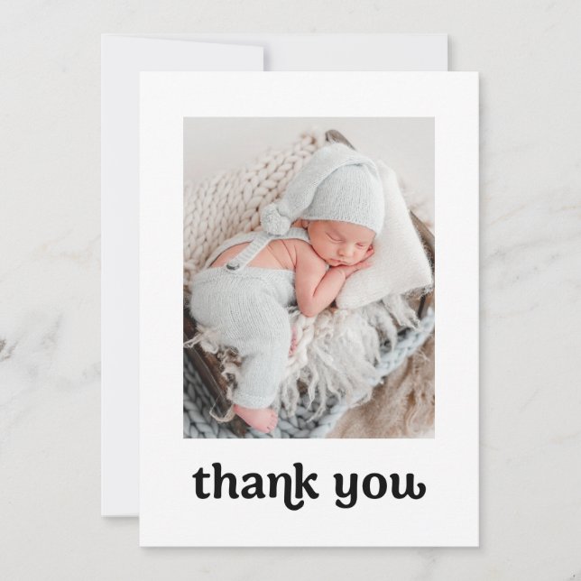 Trendy Typography Simple Modern 2 Baby Photos Than Thank You Card (Front)