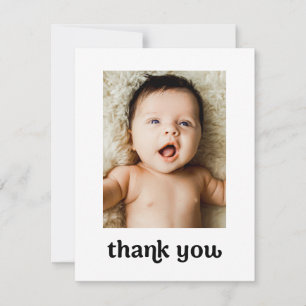 Trendy Typography Simple Modern 2 Baby Photos Thank You Card