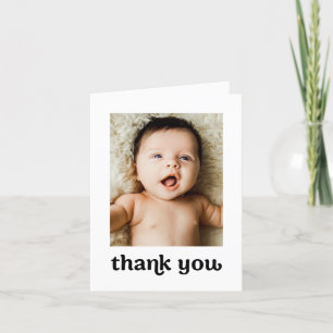Trendy Typography Simple Modern 2 Baby Photos Thank You Card