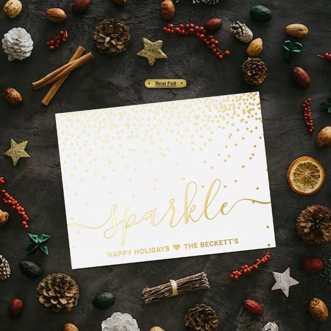 Trendy Typography "Sparkle" Christmas Real Foil Holiday Postcard (Creator Uploaded)