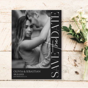 Trendy Typography Text Photo Black Wedding Save The Date