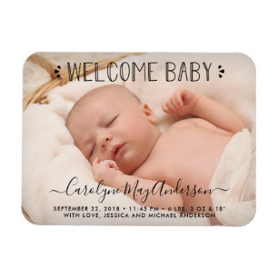 Trendy Typography "Welcome Baby" Photo Announcemen Magnet