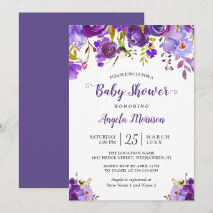 Trendy Ultra Violet Purple Floral Baby Shower Invitation