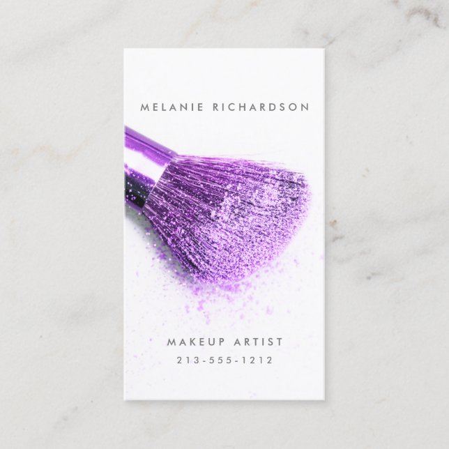 Trendy Ultra Violet Purple Silver Makeup Artist Business Card (Front)