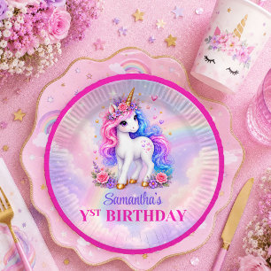 Trendy Unicorn Magical Day Girl Birthday Party Pla Paper Plate