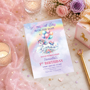 Trendy Unicorn Pastel Pink Purple Magical Girl Bir Invitation