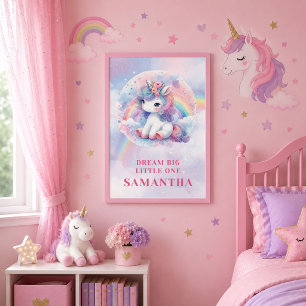 Trendy Unicorn Pink Purple Framed Poster Gift Canvas Print