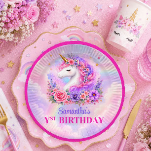 Trendy Unicorn Pink Purple Girl Birthday Plates