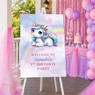 Trendy Unicorn Pink Purple Girl Birthday Welcome Poster