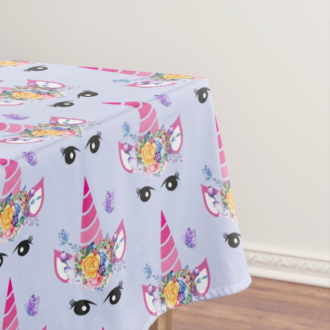 Trendy Unicorn with Floral Crown & Butterflies Tablecloth (In Situ)
