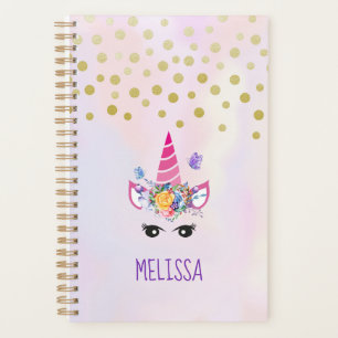 Trendy Unicorn with Flowers Butterflies & Confetti Planner
