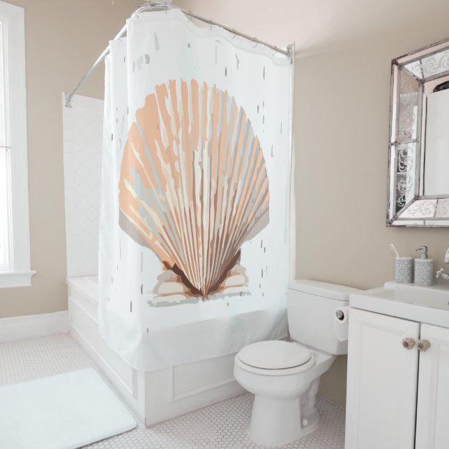 Trendy Unique Beach Scallop Seashell Art Shower Curtain (In Situ)