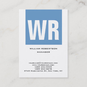 Trendy unique blue white vertical huge monogram business card