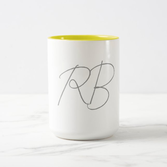 Trendy Unique Creative Monogram Initial Letters Two-Tone Coffee Mug (Center)