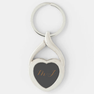 Trendy unique grey orange monogram name initials key ring