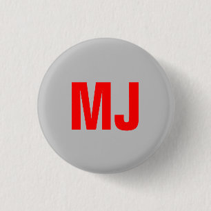 Trendy unique grey red bold monogram name initials 3 cm round badge