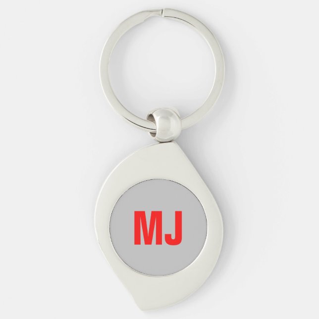 Trendy unique grey red bold monogram name initials key ring (Front)