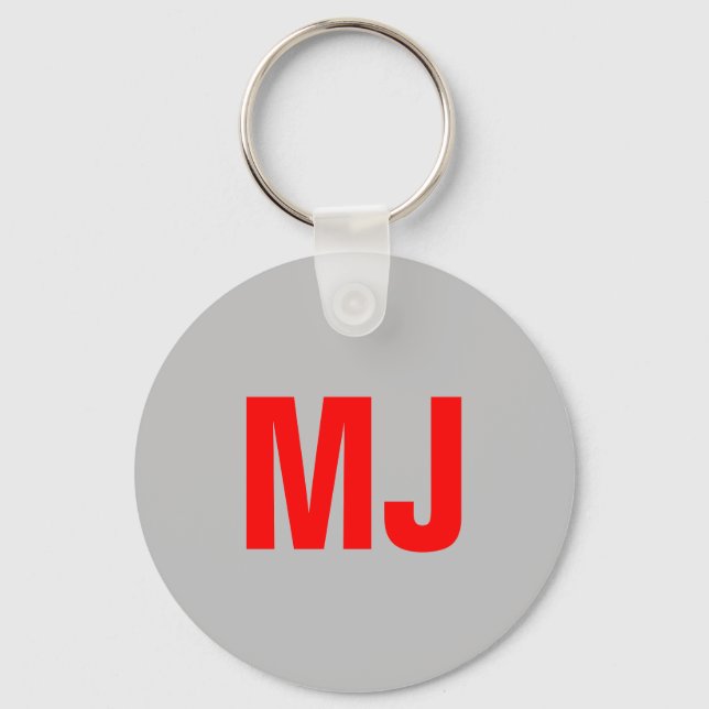 Trendy unique grey red bold monogram name initials key ring (Front)