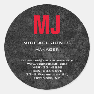 Trendy unique grey red monogram classic round sticker