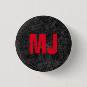 Trendy unique grey red monogram name initials 3 cm round badge