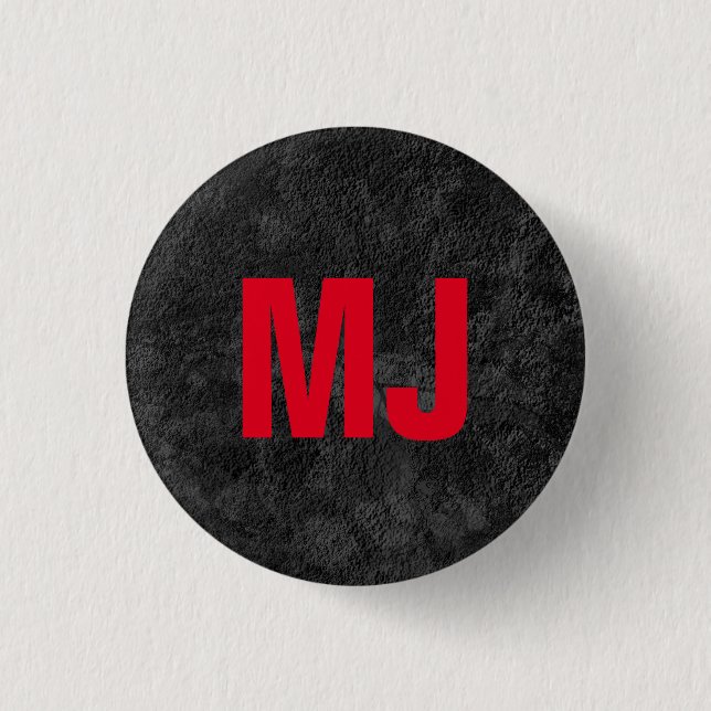 Trendy unique grey red monogram name initials 3 cm round badge (Front)